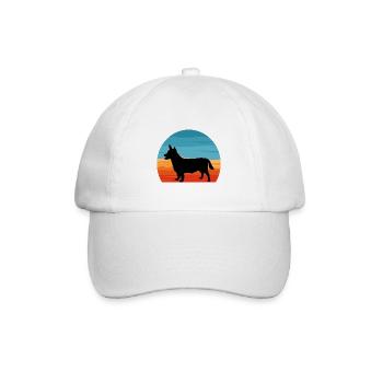 Lancashire Heeler Hund Liebe Silhouette Retro Sonnenuntergang - Baseballkappe - Weiß/Weiß - Vorne