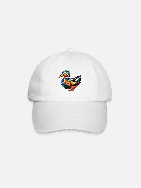 Mandarinenten-bunte Aquarell-Tierkarikatur - Baseballkappe - Weiß/Weiß