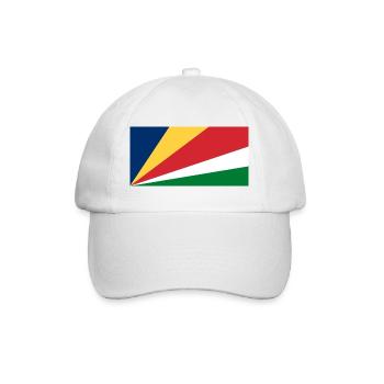 Seychellen – Flaggenwappen, strahlende, bunte Streifen - Baseballkappe - Weiß/Weiß - Vorne
