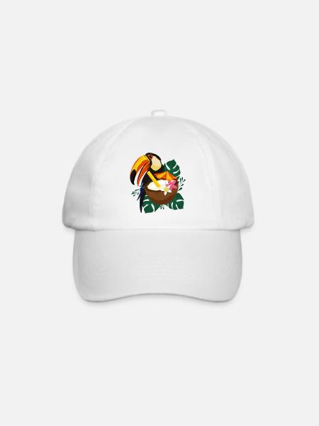 Tropischer Toucan mit Sonne - Sommer Design - Baseballkappe - Weiß/Weiß