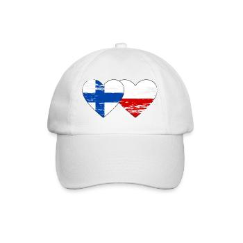 Finnland Polen Flagge Herz used - Baseballkappe - Weiß/Weiß - Vorne