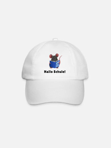 Hallo Schule - Ratte mit Buch Tschüss Kindergarten - Baseballkappe - Weiß/Weiß