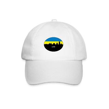 Lemberg, Ukraine, Flagge, Skyline, Silhouette, Reisen - Baseballkappe - Weiß/Weiß - Vorne