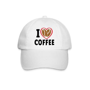 Slogan Liebe Kaffee, ich liebe Kaffee. Herz - Baseballkappe - Weiß/Weiß - Vorne