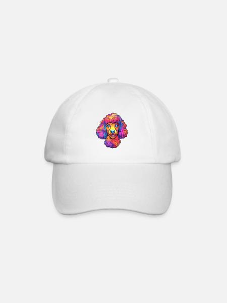 Pudel-Hunderassen-Cartoon-Kawaii-Illustration - Baseballkappe - Weiß/Weiß