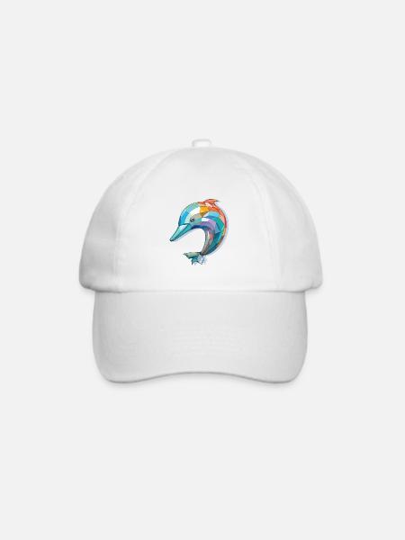 Delphin Bunte Aquarell-Tierillustration - Baseballkappe - Weiß/Weiß