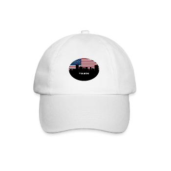 Toledo Ohio USA Flagge Skyline Reise Souvenir - Baseballkappe - Weiß/Weiß - Vorne