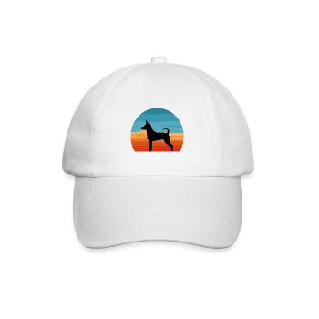 Decker Rat Terrier Hund Silhouette Retro Sonnenuntergang - Baseballkappe - Weiß/Weiß - Vorne