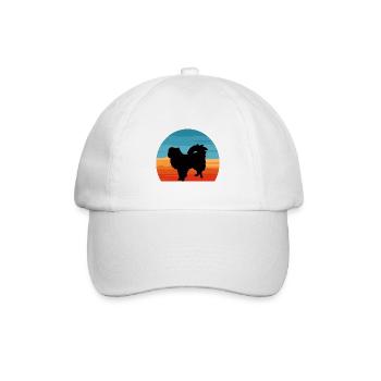 Japanisches Kinn Hundeliebhaber Silhouette Vintage Sonnenuntergang - Baseballkappe - Weiß/Weiß - Vorne
