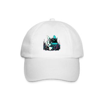 Neonkatze über Tempelstadt - Baseballkappe - Weiß/Weiß - Vorne