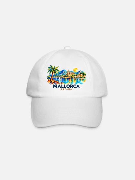 Mallorca - Balearen - Spanien - Espana - Insel - Baseballkappe - Weiß/Weiß