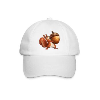Rotes Eichhörnchen mit einer riesigen Eichel - Baseballkappe - Weiß/Weiß - Vorne