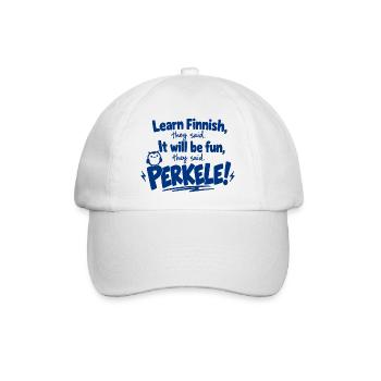 Lerne Finnisch, das macht Spaß – Perkele - Baseballkappe - Weiß/Weiß - Vorne