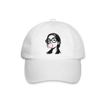 Frau mit Kaugummi Stickerei rosa und schwarz  - Baseballkappe - Weiß/Weiß - Vorne