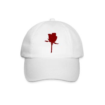 Rote Rosen-Silhouette auf Stiel - Baseballkappe - Weiß/Weiß - Vorne