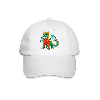 Süßes grünes Drachenmädchen im Herbstpullover - Baseballkappe - Weiß/Weiß - Vorne