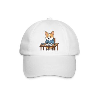 Süßes Kawaii Corgi Student Study Aesthetic Tee - Baseballkappe - Weiß/Weiß - Vorne