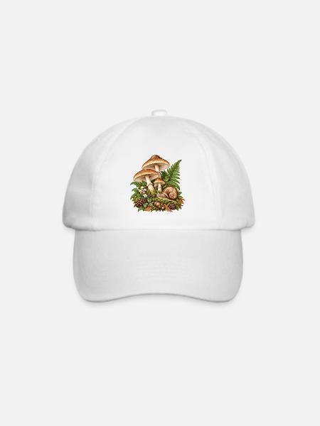 Waldpilz-Szene mit Schnecke - Baseballkappe - Weiß/Weiß