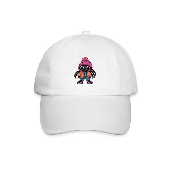 Spinne mit Winterjacke und pinker Mütze - Baseballkappe - Weiß/Weiß - Vorne