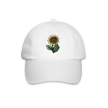 Sonnenblumen-Skizze-Botanischer Tee - Baseballkappe - Weiß/Weiß - Vorne