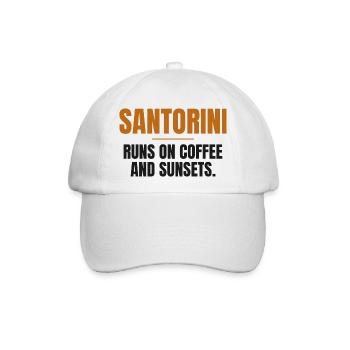 Santorini lebt von Kaffee und Sonnenuntergängen - Baseballkappe - Weiß/Weiß - Vorne