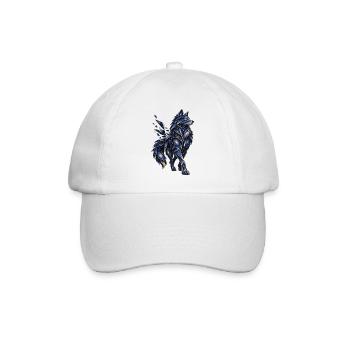 Blau-goldener Origami-Wolf mit sternenbedeckten Galaxien - Baseballkappe - Weiß/Weiß - Vorne