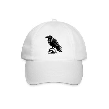 Rabe auf Schädel - Baseballkappe - Weiß/Weiß - Vorne