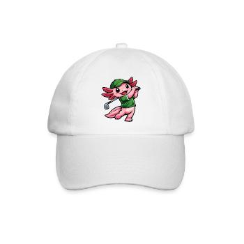 Axolotl beim Golf – Süßer kleiner Golfprofi - Baseballkappe - Weiß/Weiß - Vorne