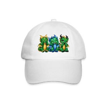 Drei weise Drachen – Nichts sehen hören sagen - Baseballkappe - Weiß/Weiß - Vorne