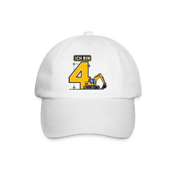 4. Geburtstag Bagger Baustelle - Baseballkappe - Weiß/Weiß - Vorne