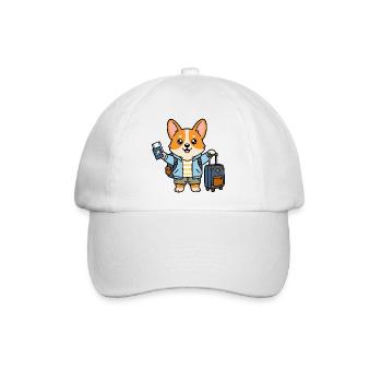Niedlicher Kawaii Corgi World Traveler Hundepass - Baseballkappe - Weiß/Weiß - Vorne