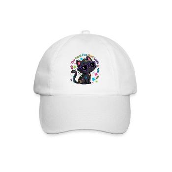 Black Cat Chic Lila Brille Glück Humor - Baseballkappe - Weiß/Weiß - Vorne