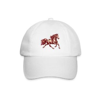 Galoppierendes Pferd Vintage-Gravur Burgund - Baseballkappe - Weiß/Weiß - Vorne