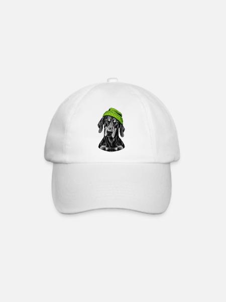 Grüner Beanie Hund Portrait - Baseballkappe - Weiß/Weiß
