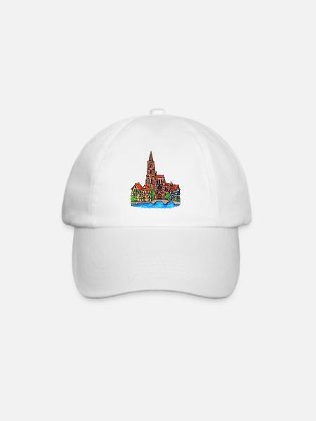 Straßburg Skyline im Wachsmalstil - Baseballkappe - Weiß/Weiß