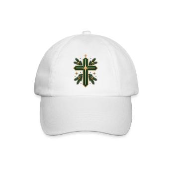 Weihnachtskreuz mit Goldrand und Tannengrün - Baseballkappe - Weiß/Weiß - Vorne