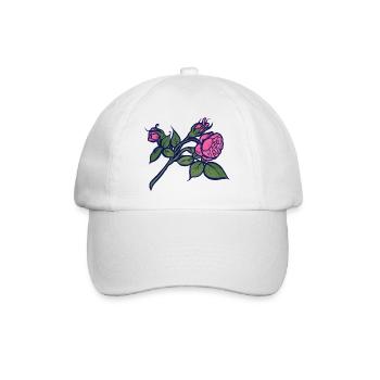 Rosa Rose mit neonblauer Kontur - Baseballkappe - Weiß/Weiß - Vorne
