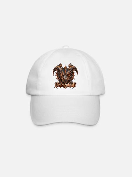 Drachenkraft – Dunkler Fantasy-Drache - Baseballkappe - Weiß/Weiß