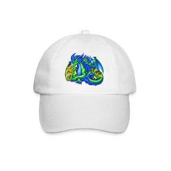 Liebevolle Drachenmama mit drei süßen Drachenbabys - Baseballkappe - Weiß/Weiß - Vorne