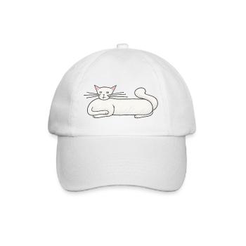 Sehr lange und blasse weiße Katze – lustige Zeichnung - Baseballkappe - Weiß/Weiß - Vorne