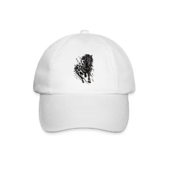 Galoppierendes Schwarzes Pferd – Zerrissener Trompe-l'oeil-Effekt - Baseballkappe - Weiß/Weiß - Vorne