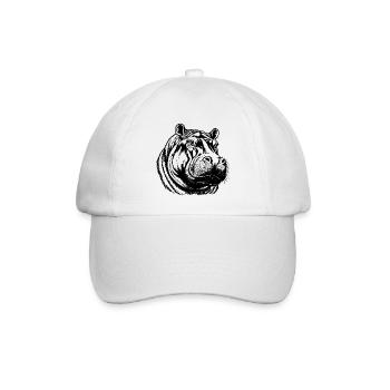 Flusspferd – Schwarz Weiß Tierporträt - Baseballkappe - Weiß/Weiß - Vorne