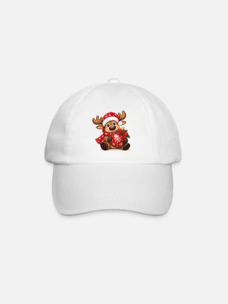 Weihnachtselch mit roter Weihnachtskugel - Baseballkappe - Weiß/Weiß