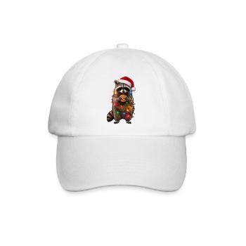 Süßer Weihnachtsmützen Waschbär mit Lichterkette - Baseballkappe - Weiß/Weiß - Vorne