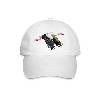 Weißstorch im Flug – schwarzweißes Storchenmotiv - Baseballkappe - Weiß/Weiß - Vorne