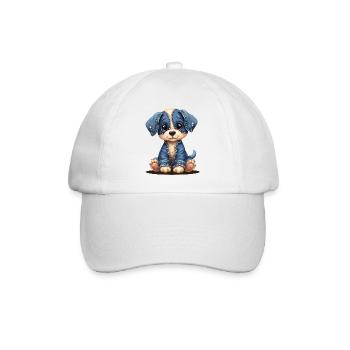 Süßer Welpe im blauen Jeans-Patchwork - Baseballkappe - Weiß/Weiß - Vorne