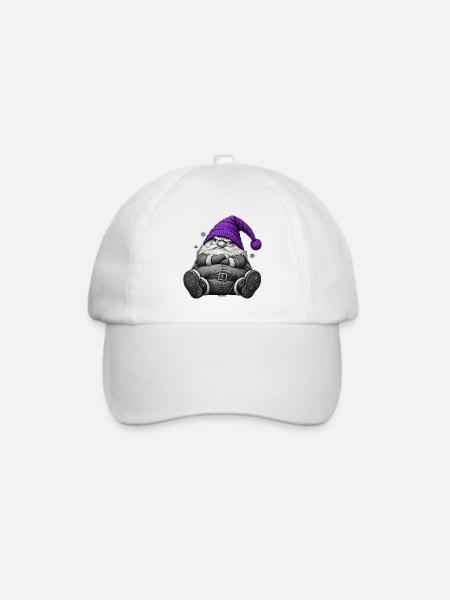 Weihnachtswichtel mit lila Wintermütze - Baseballkappe - Weiß/Weiß