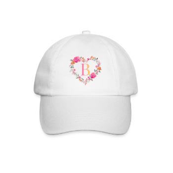 B Monogramm Blumen Herz personalisierbar - Baseballkappe - Weiß/Weiß - Vorne