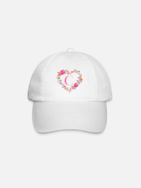 C Monogramm Blumen Herz personalisierbar - Baseballkappe - Weiß/Weiß