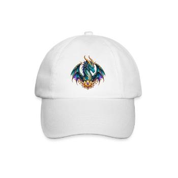 Lotusdrache – Türkiser Fantasy-Drache in Gold - Baseballkappe - Weiß/Weiß - Vorne